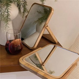 Sminkespeil |  Original Bamboo Makeup Mirror – Bord Retro Hd Tre Sminkespeil, Sammenleggbart Bordspeil I Hel Tre Sminkespeil Sminkespeil